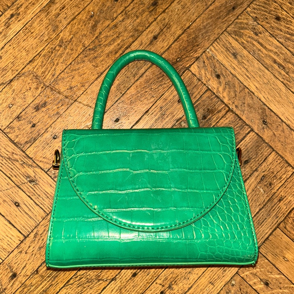 Olga Berg Green Croc Embossed Top Handle Handbag Crossbody Strap